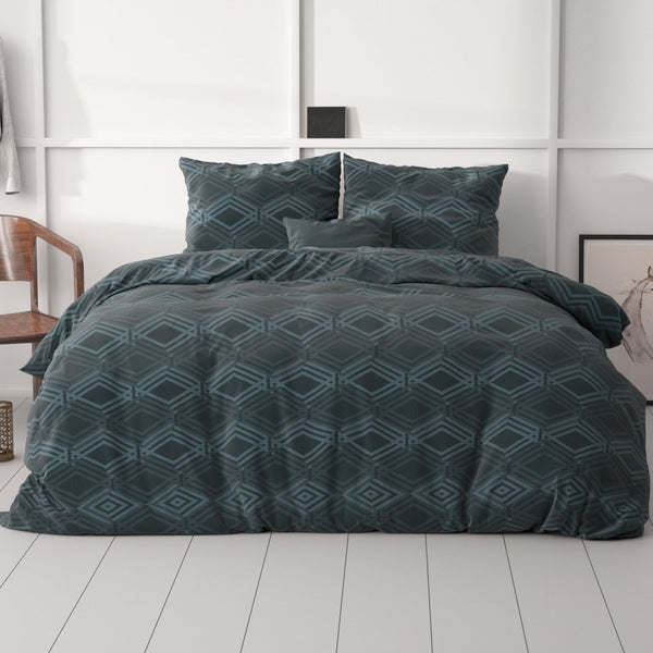 Micropercale Duvet Cover Set Wavey | Navy | Double - 200cm (W) x 200/220cm (L) - The Bedding & Blankets Store