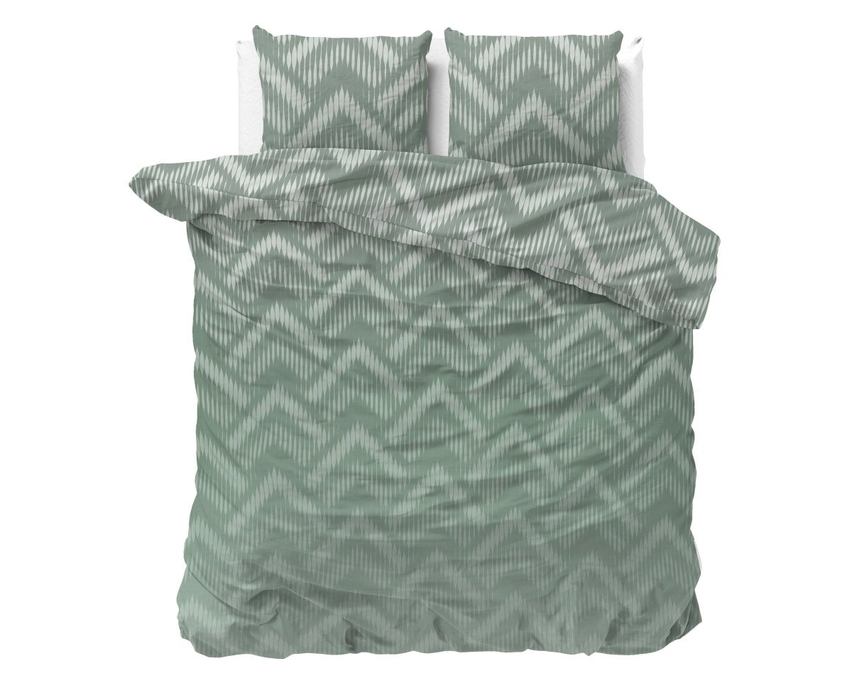 Micropercale Duvet Cover Set Wavey Shades | Green | Double - 200cm (W) x 200/220cm (L) - The Bedding & Blankets Store