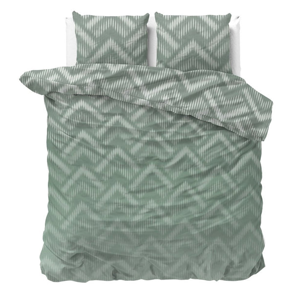 Micropercale Duvet Cover Set Wavey Shades | Green | Double - 200cm (W) x 200/220cm (L) - The Bedding & Blankets Store