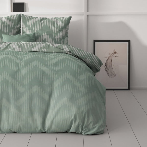 Micropercale Duvet Cover Set Wavey Shades | Green | Double - 200cm (W) x 200/220cm (L) - The Bedding & Blankets Store