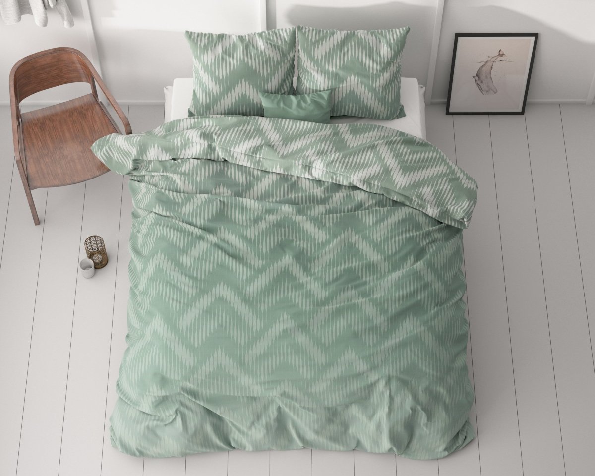 Micropercale Duvet Cover Set Wavey Shades | Green | Double - 200cm (W) x 200/220cm (L) - The Bedding & Blankets Store