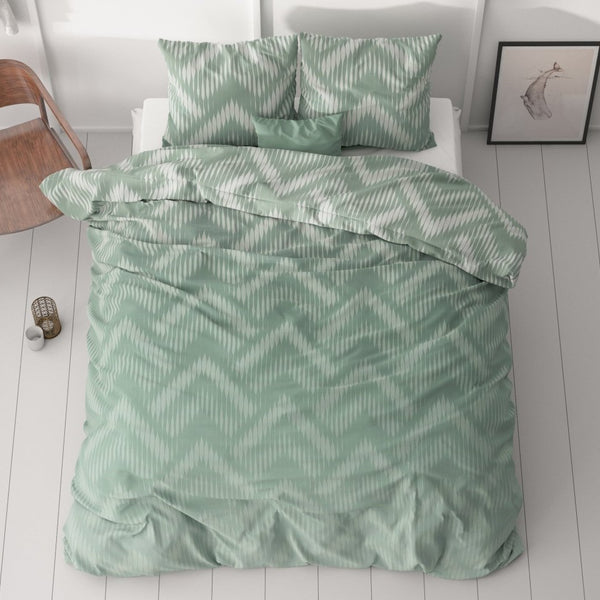 Micropercale Duvet Cover Set Wavey Shades | Green | Double - 200cm (W) x 200/220cm (L) - The Bedding & Blankets Store