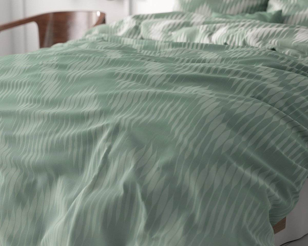 Micropercale Duvet Cover Set Wavey Shades | Green | Double - 200cm (W) x 200/220cm (L) - The Bedding & Blankets Store