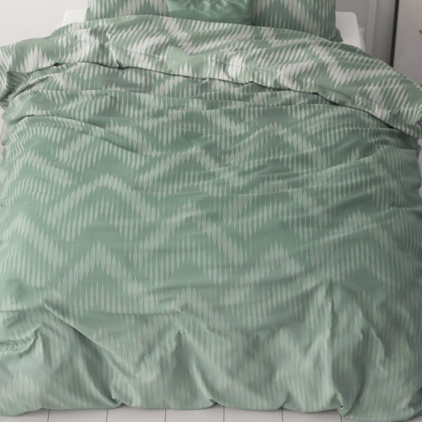 Micropercale Duvet Cover Set Wavey Shades | Green | Double - 200cm (W) x 200/220cm (L) - The Bedding & Blankets Store