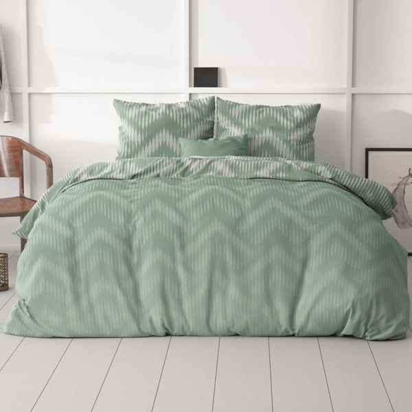 Micropercale Duvet Cover Set Wavey Shades | Green | Double - 200cm (W) x 200/220cm (L) - The Bedding & Blankets Store