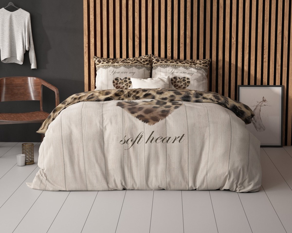 Micropercale Duvet Cover Set You Are My Heart | Sand | Double - 200cm (W) x 200/220cm (L) - The Bedding & Blankets Store