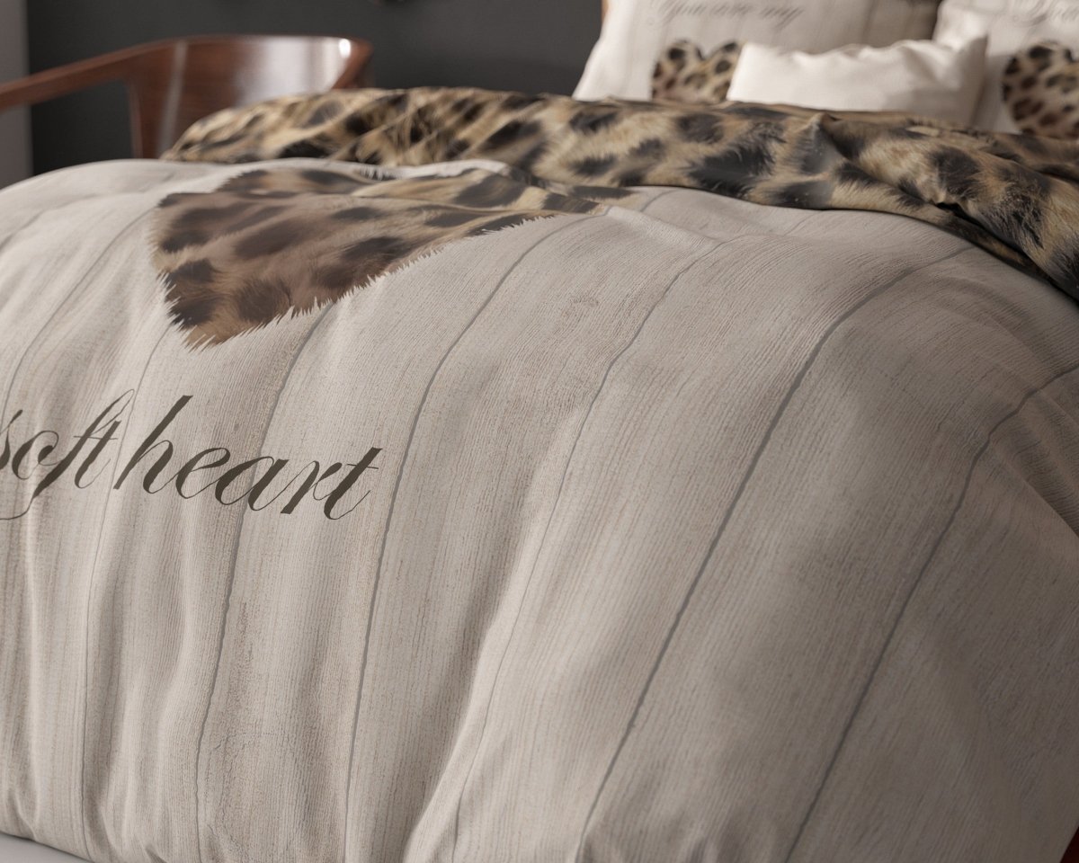 Micropercale Duvet Cover Set You Are My Heart | Sand | Double - 200cm (W) x 200/220cm (L) - The Bedding & Blankets Store