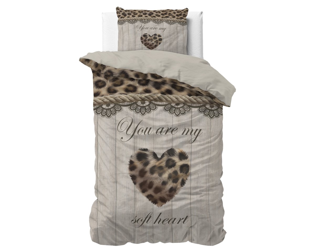 Micropercale Duvet Cover Set You Are My Heart | Sand | Double - 200cm (W) x 200/220cm (L) - The Bedding & Blankets Store