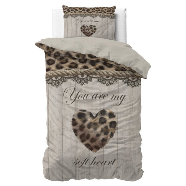 Micropercale Duvet Cover Set You Are My Heart | Sand | Double - 200cm (W) x 200/220cm (L) - The Bedding & Blankets Store