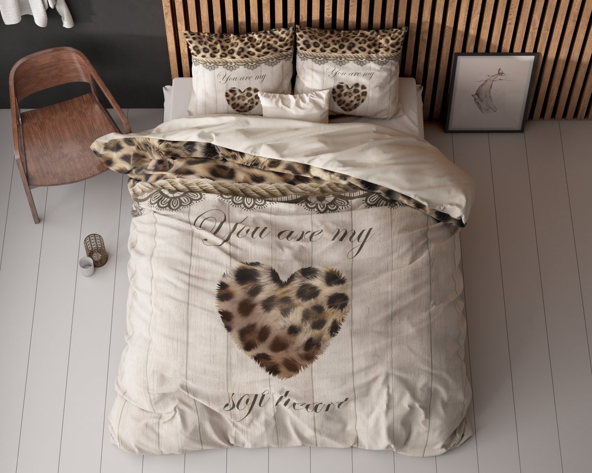 Micropercale Duvet Cover Set You Are My Heart | Sand | Double - 200cm (W) x 200/220cm (L) - The Bedding & Blankets Store