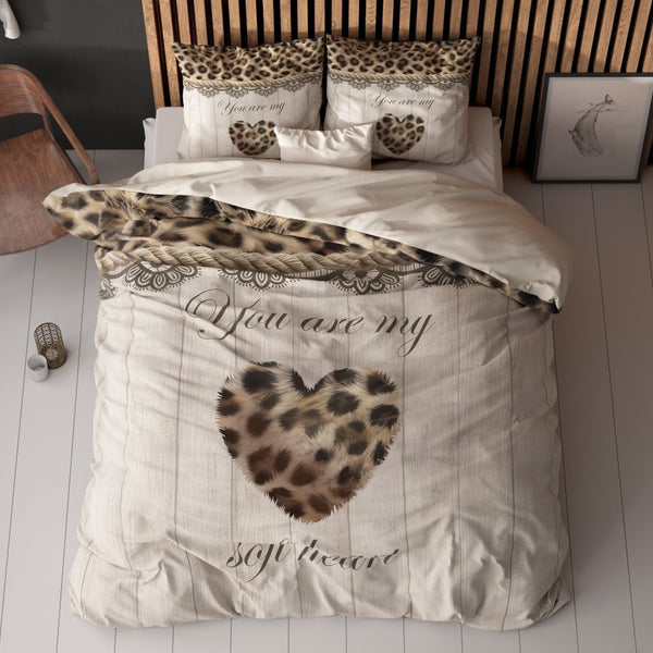 Micropercale Duvet Cover Set You Are My Heart | Sand | Double - 200cm (W) x 200/220cm (L) - The Bedding & Blankets Store
