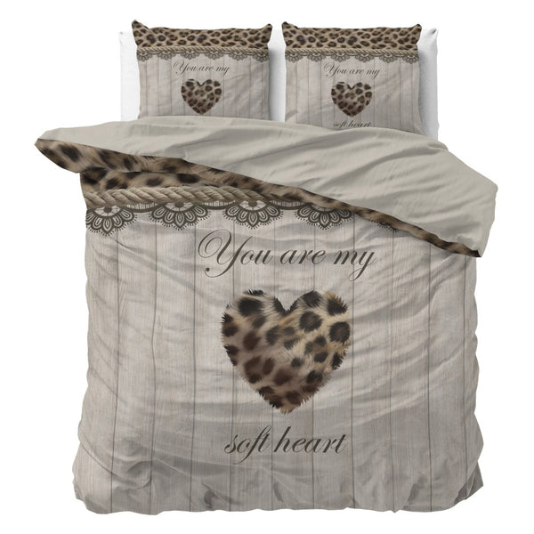 Micropercale Duvet Cover Set You Are My Heart | Sand | Double - 200cm (W) x 200/220cm (L) - The Bedding & Blankets Store