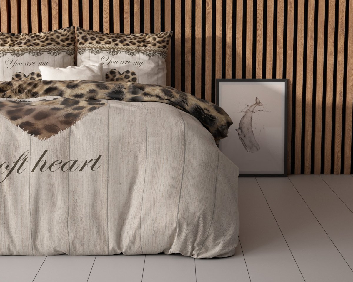 Micropercale Duvet Cover Set You Are My Heart | Sand | Double - 200cm (W) x 200/220cm (L) - The Bedding & Blankets Store