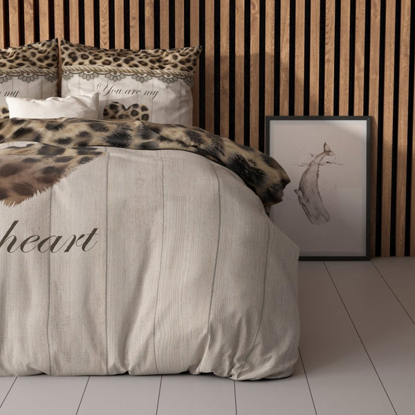 Micropercale Duvet Cover Set You Are My Heart | Sand | Double - 200cm (W) x 200/220cm (L) - The Bedding & Blankets Store