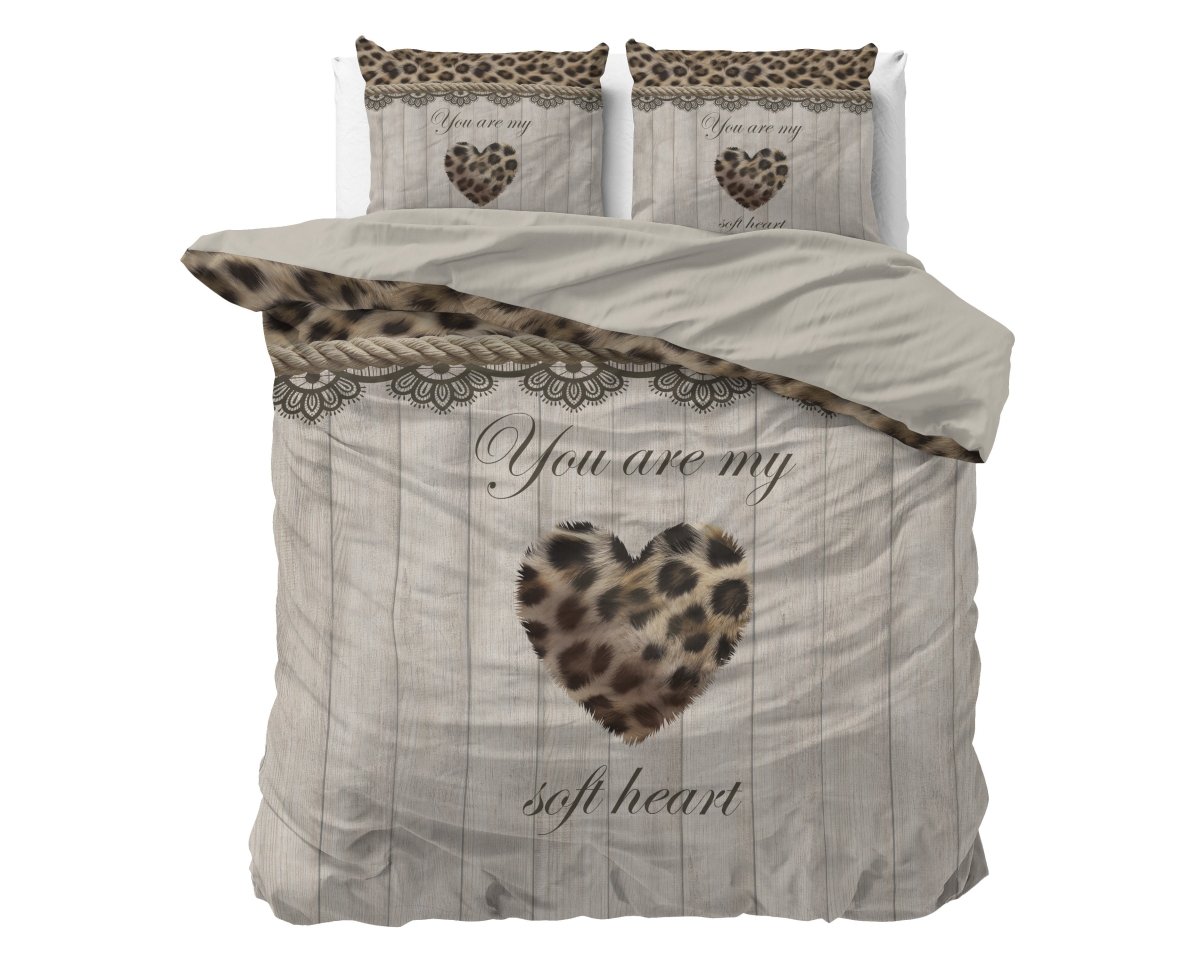Micropercale Duvet Cover Set You Are My Heart | Sand | Double - 200cm (W) x 200/220cm (L) - The Bedding & Blankets Store