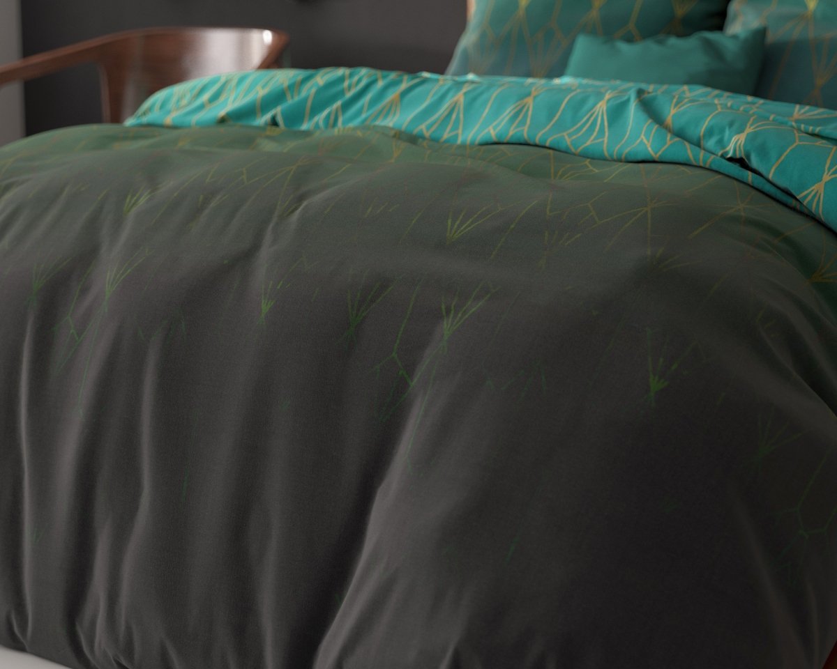 Pollycotton Duvet Cover Set Bowen | Green | Single - 140cm (W) x 220cm (L) - The Bedding & Blankets Store