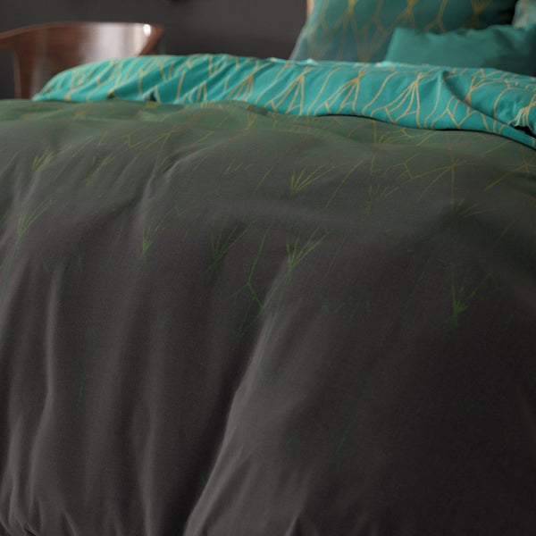 Pollycotton Duvet Cover Set Bowen | Green | Single - 140cm (W) x 220cm (L) - The Bedding & Blankets Store
