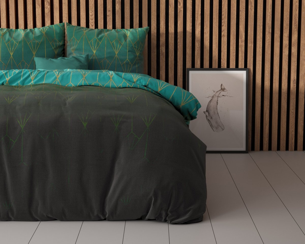 Pollycotton Duvet Cover Set Bowen | Green | Single - 140cm (W) x 220cm (L) - The Bedding & Blankets Store