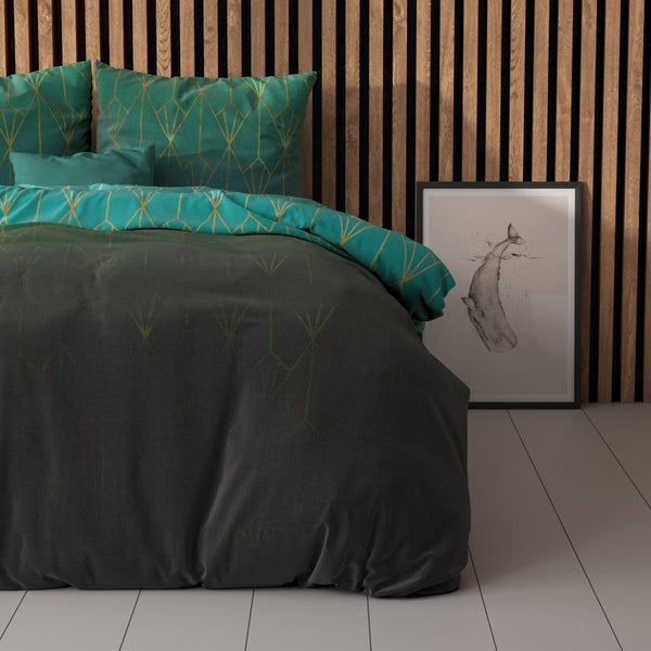 Pollycotton Duvet Cover Set Bowen | Green | Single - 140cm (W) x 220cm (L) - The Bedding & Blankets Store