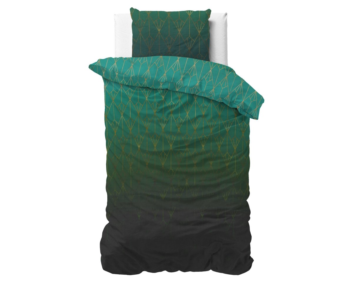 Pollycotton Duvet Cover Set Bowen | Green | Single - 140cm (W) x 220cm (L) - The Bedding & Blankets Store