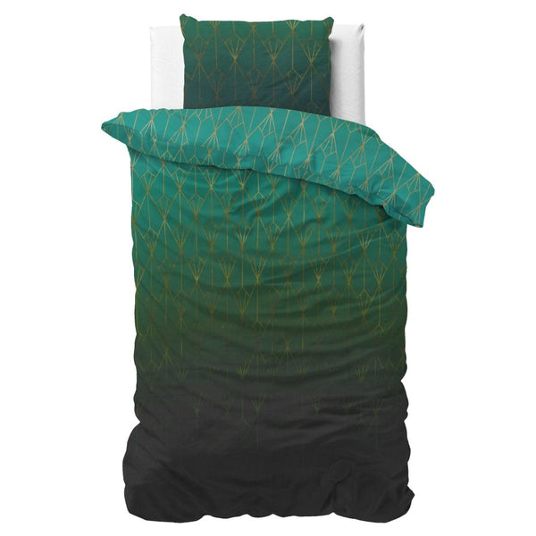 Pollycotton Duvet Cover Set Bowen | Green | Single - 140cm (W) x 220cm (L) - The Bedding & Blankets Store