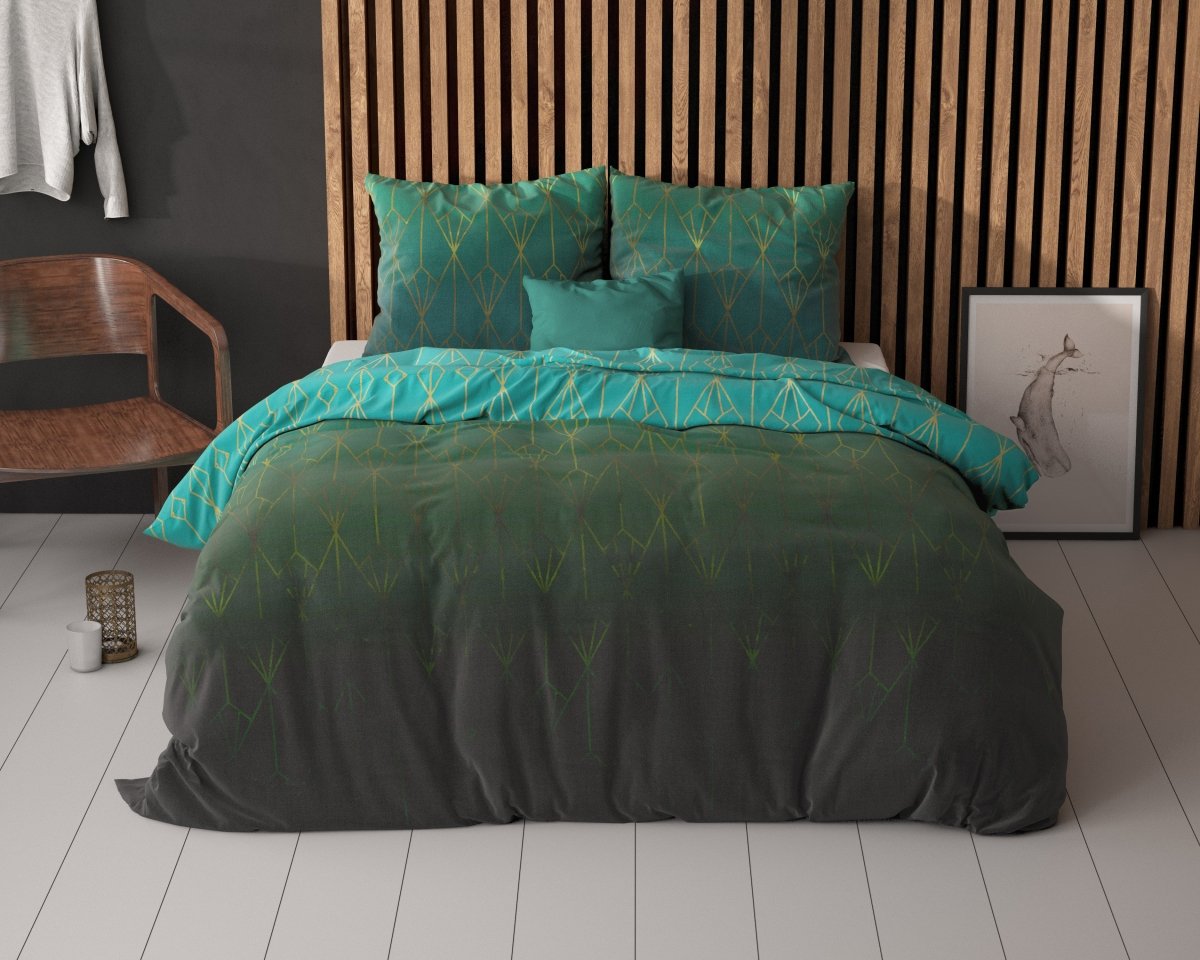 Pollycotton Duvet Cover Set Bowen | Green | Single - 140cm (W) x 220cm (L) - The Bedding & Blankets Store