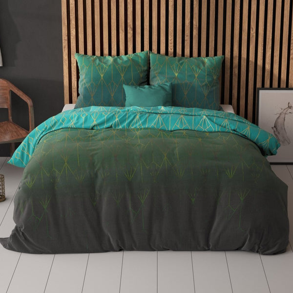 Pollycotton Duvet Cover Set Bowen | Green | Single - 140cm (W) x 220cm (L) - The Bedding & Blankets Store