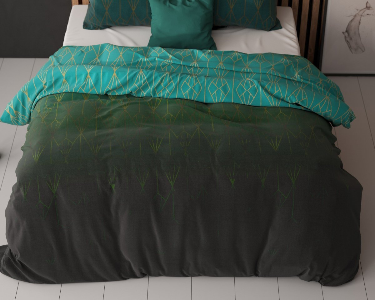Pollycotton Duvet Cover Set Bowen | Green | Single - 140cm (W) x 220cm (L) - The Bedding & Blankets Store