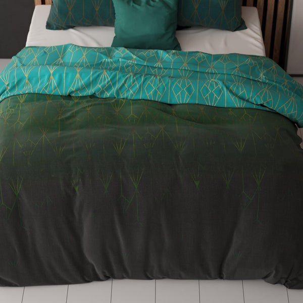 Pollycotton Duvet Cover Set Bowen | Green | Single - 140cm (W) x 220cm (L) - The Bedding & Blankets Store