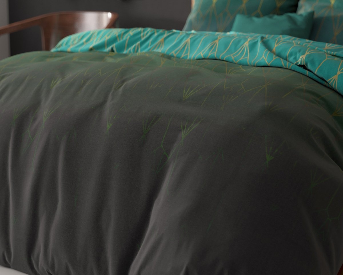 Pollycotton Duvet Cover Set Bowen | Green | Single - 140cm (W) x 220cm (L) - The Bedding & Blankets Store