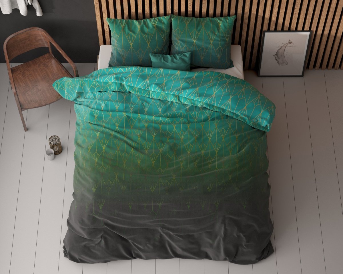 Pollycotton Duvet Cover Set Bowen | Green | Single - 140cm (W) x 220cm (L) - The Bedding & Blankets Store