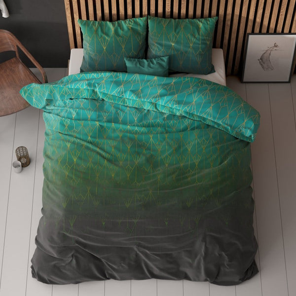 Pollycotton Duvet Cover Set Bowen | Green | Single - 140cm (W) x 220cm (L) - The Bedding & Blankets Store