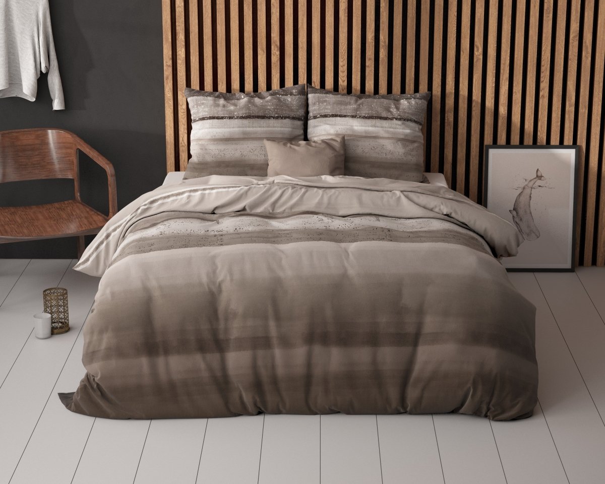 Pollycotton Duvet Cover Set Marcus | Taupe | Single - 140cm (W) x 220cm (L) - The Bedding & Blankets Store