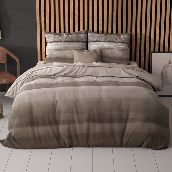 Pollycotton Duvet Cover Set Marcus | Taupe | Single - 140cm (W) x 220cm (L) - The Bedding & Blankets Store