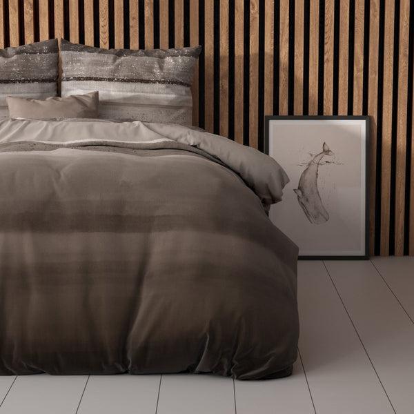 Pollycotton Duvet Cover Set Marcus | Taupe | Single - 140cm (W) x 220cm (L) - The Bedding & Blankets Store