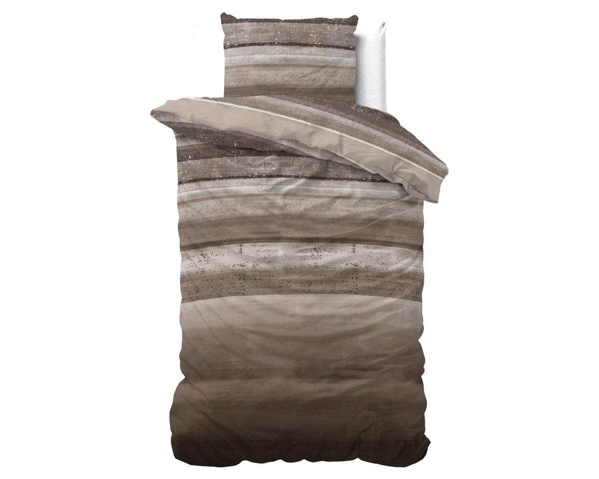 Pollycotton Duvet Cover Set Marcus | Taupe | Single - 140cm (W) x 220cm (L) - The Bedding & Blankets Store