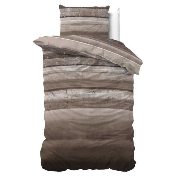 Pollycotton Duvet Cover Set Marcus | Taupe | Single - 140cm (W) x 220cm (L) - The Bedding & Blankets Store