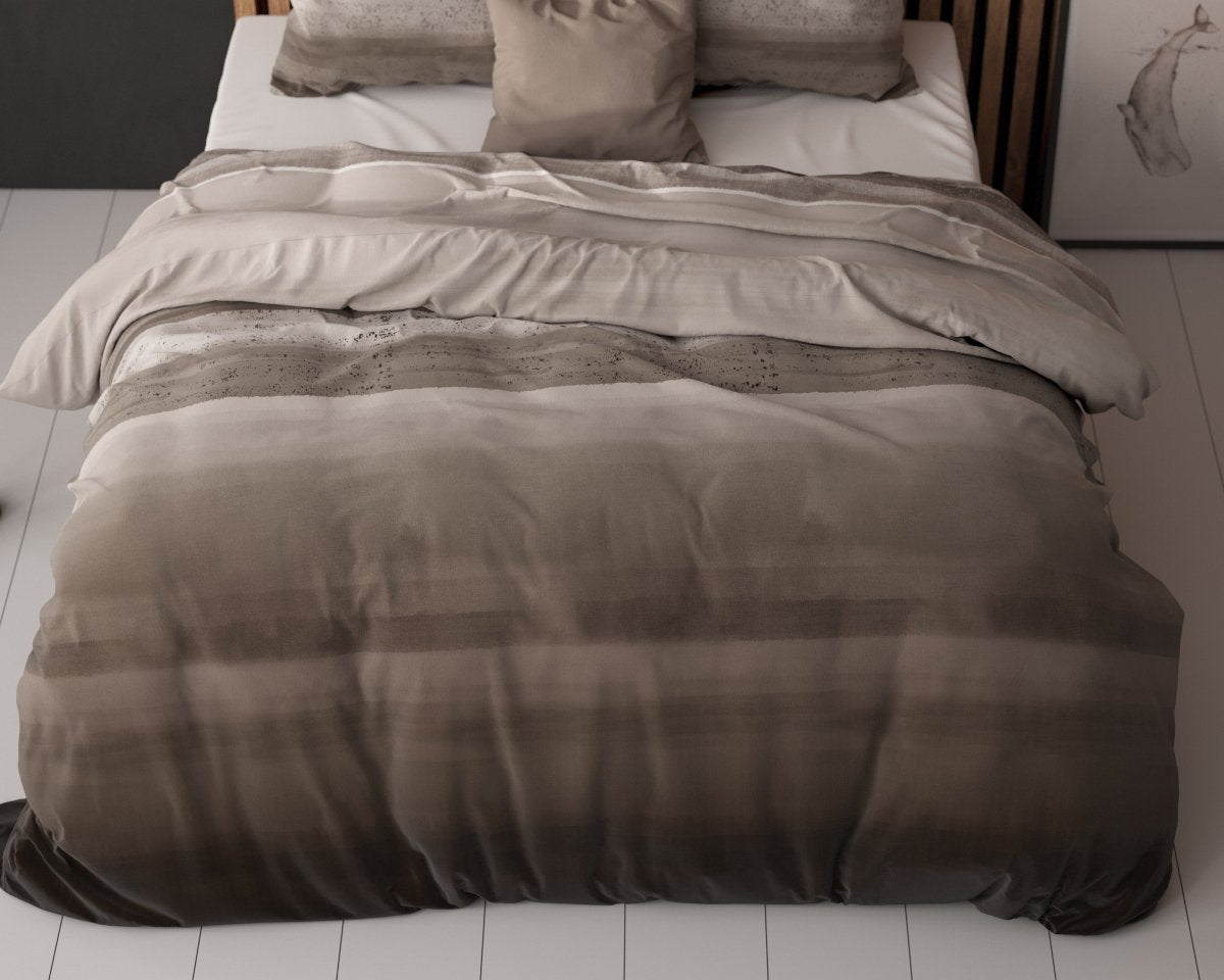 Pollycotton Duvet Cover Set Marcus | Taupe | Single - 140cm (W) x 220cm (L) - The Bedding & Blankets Store