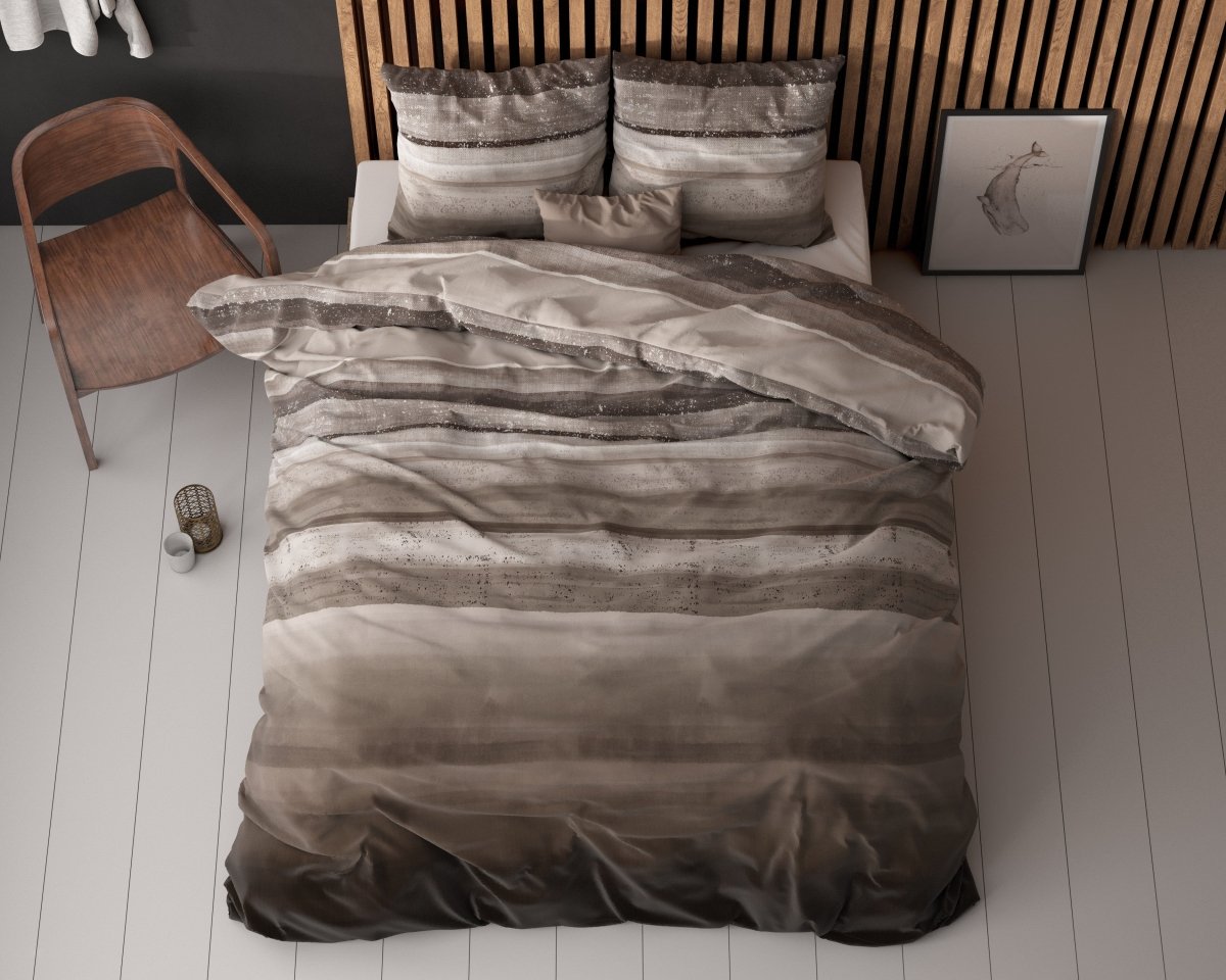 Pollycotton Duvet Cover Set Marcus | Taupe | Single - 140cm (W) x 220cm (L) - The Bedding & Blankets Store