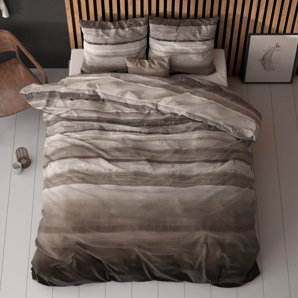 Pollycotton Duvet Cover Set Marcus | Taupe | Single - 140cm (W) x 220cm (L) - The Bedding & Blankets Store