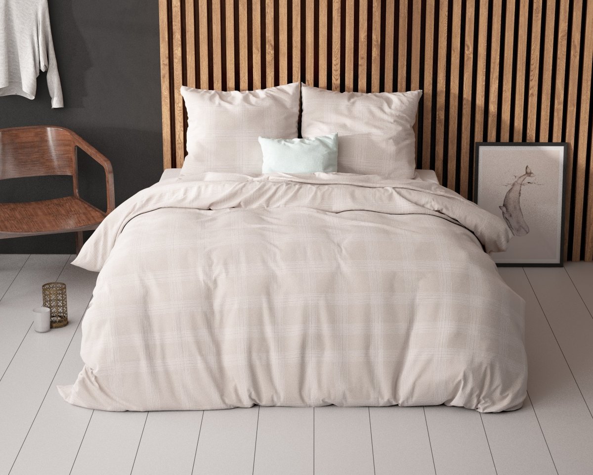 Pollycotton Duvet Cover Set Mirela | Sand | Single - 140cm (W) x 220cm (L) - The Bedding & Blankets Store