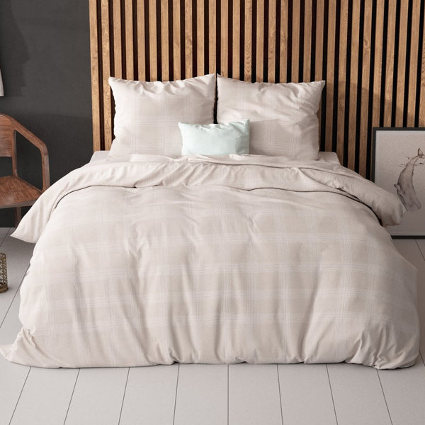 Pollycotton Duvet Cover Set Mirela | Sand | Single - 140cm (W) x 220cm (L) - The Bedding & Blankets Store