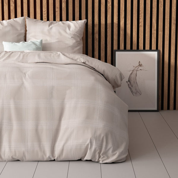 Pollycotton Duvet Cover Set Mirela | Sand | Single - 140cm (W) x 220cm (L) - The Bedding & Blankets Store
