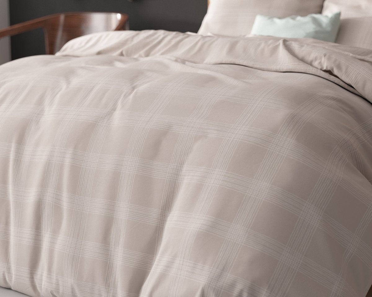 Pollycotton Duvet Cover Set Mirela | Sand | Single - 140cm (W) x 220cm (L) - The Bedding & Blankets Store