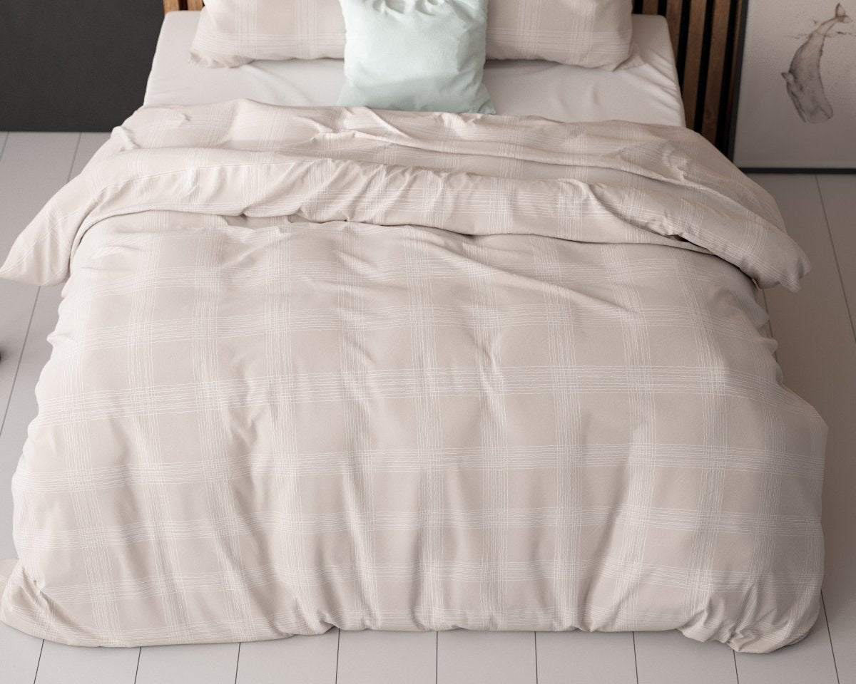 Pollycotton Duvet Cover Set Mirela | Sand | Single - 140cm (W) x 220cm (L) - The Bedding & Blankets Store