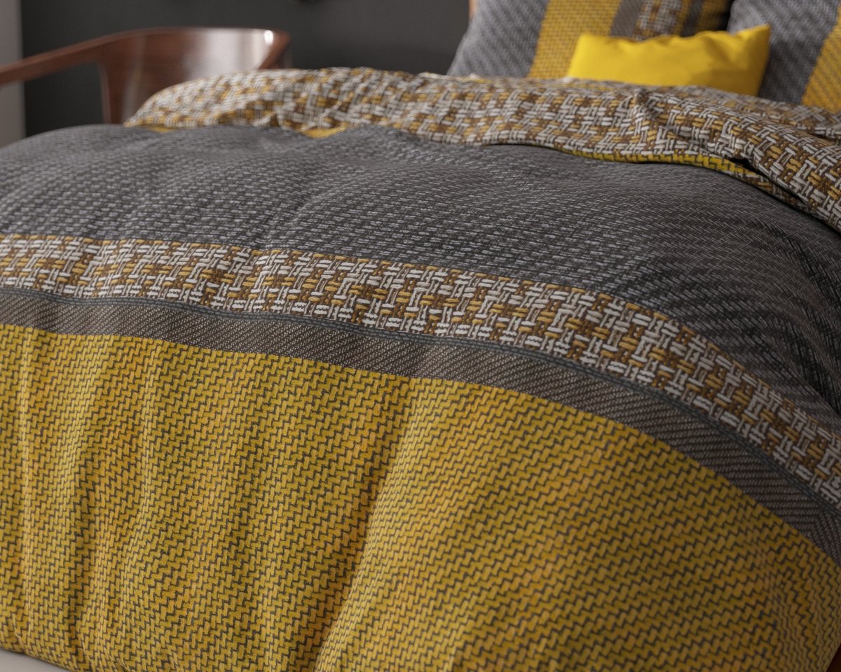 Polycotton Duvet Cover Set Altor | Gold | Single - 140cm (W) x 220cm (L) - The Bedding & Blankets Store