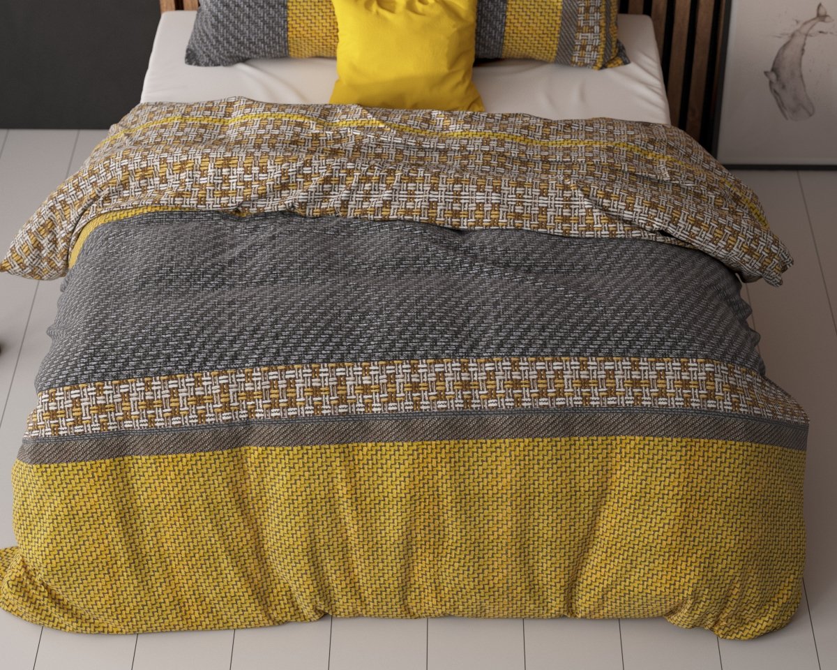 Polycotton Duvet Cover Set Altor | Gold | Single - 140cm (W) x 220cm (L) - The Bedding & Blankets Store