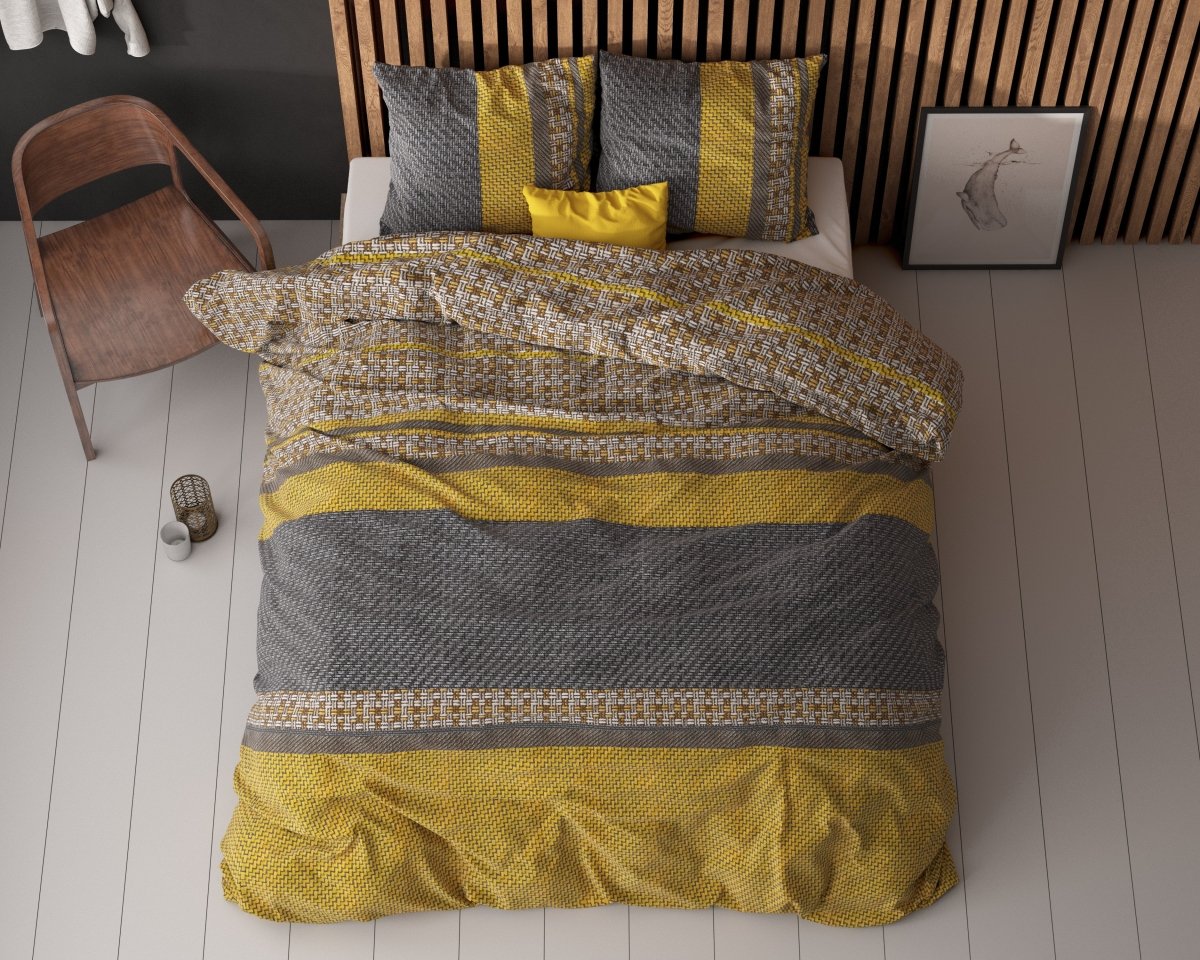Polycotton Duvet Cover Set Altor | Gold | Single - 140cm (W) x 220cm (L) - The Bedding & Blankets Store