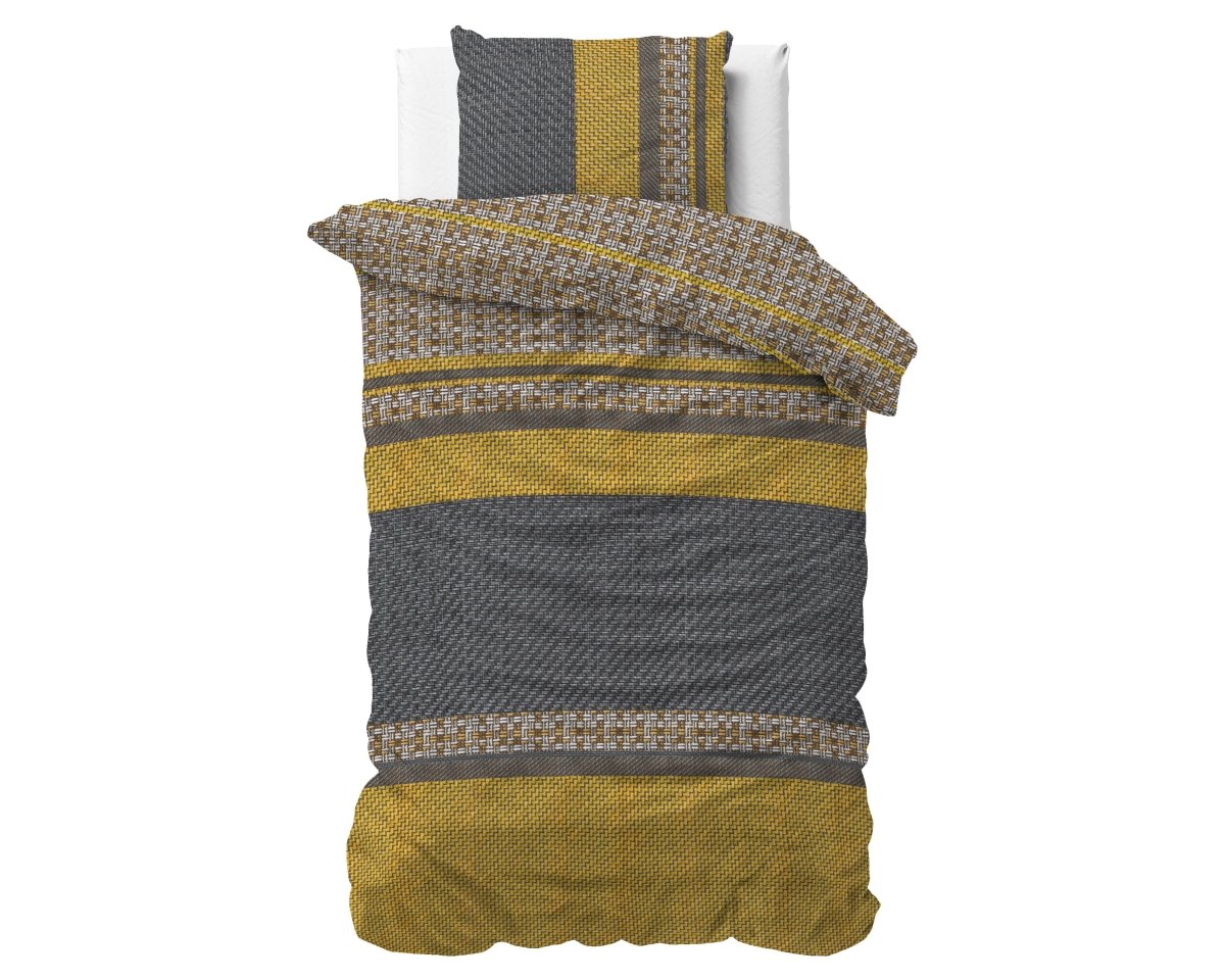 Polycotton Duvet Cover Set Altor | Gold | Single - 140cm (W) x 220cm (L) - The Bedding & Blankets Store