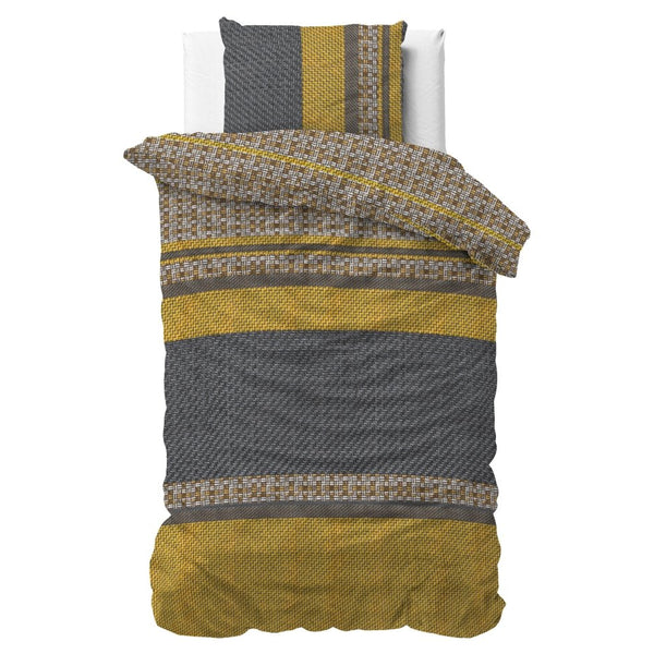 Polycotton Duvet Cover Set Altor | Gold | Single - 140cm (W) x 220cm (L) - The Bedding & Blankets Store